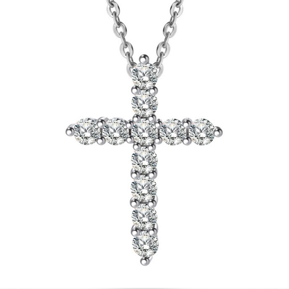 Jewelry - Moissanite Cross Pendant Necklace
White Gold Plated, GRA Certified NWT